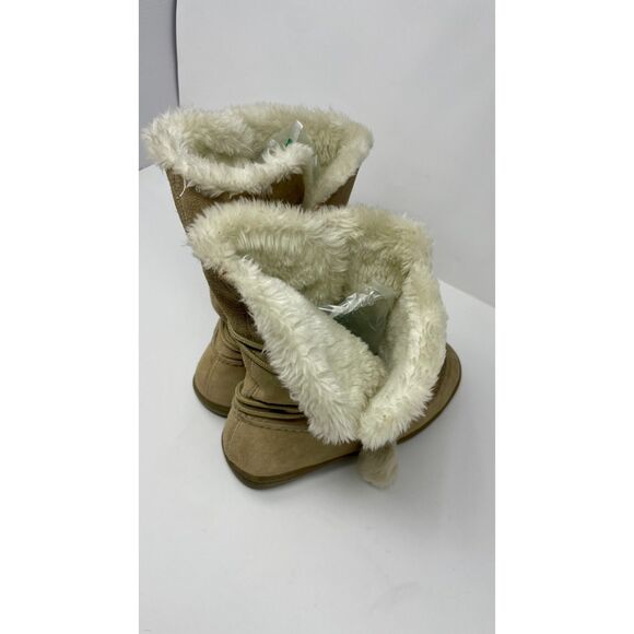 AirWalk 9.5M SlipOn Suede Leather Faux Fur Lined Winter Tan Boots Grip Sole - Picture 6 of 9